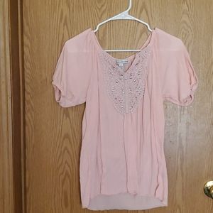 Pinkpeach v cut embellished  top.